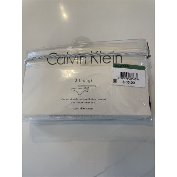 NIP 3 Pack CALVIN KLEIN Women's Size Large Carousel Cotton Thong Panties QD3587 - Picture 3 of 6